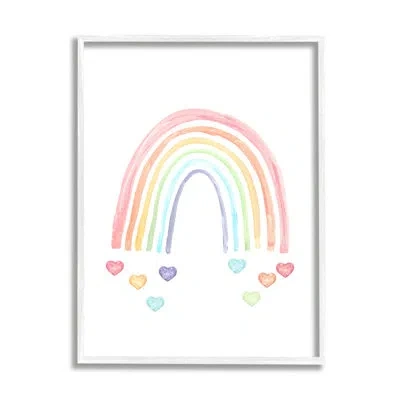 Stupell Industries Ba-950-framed Rainbow With Falling Hearts By Lil' Rue Single Picture Frame Print On Canvas In Coastal White Framed Giclee