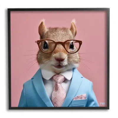 Stupell Industries Ba-962-framed Squirrel In Classy Suit Single Picture Frame Print On Canvas In Midnight Black Framed Giclee