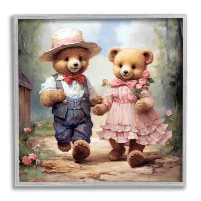Stupell Industries Ba-978-framed Bears Strolling Garden Path By Ray Powers Single Picture Frame Print On Canvas In Farmhouse Gray Framed Giclee