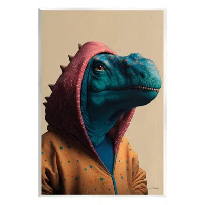 Stupell Industries Ba-990-wood Fun T-rex In Hoodie In Multi-color