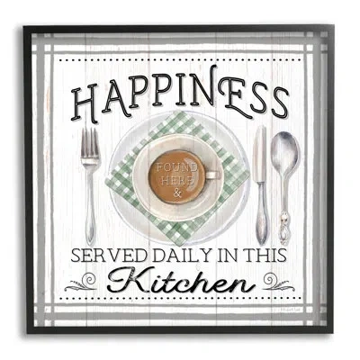 Stupell Industries Ba-999-framed Happiness Served In Kitchen By Elizabeth Tyndall Single Picture Frame Print On Canvas In Midnight Black Framed Giclee