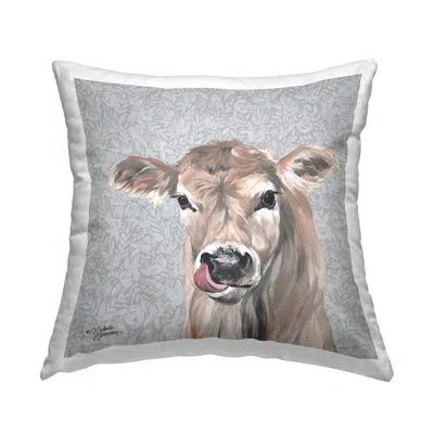 Stupell Industries Baby Calf Cow Portrait Botanical Blossom Pattern Printed Throw Pillow Design By Michele Norman