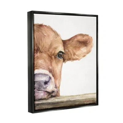 Stupell Industries Baby Calf Cow Resting Head Up-close Rural By George Dyachenko - Floater Frame Painting On Canvas In Jet Black Floater Frame