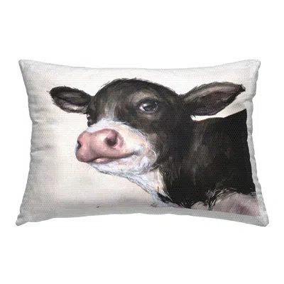 Stupell Industries Baby Cow Face Outdoor Printed Pillow By Georgedyachenkoart In Black