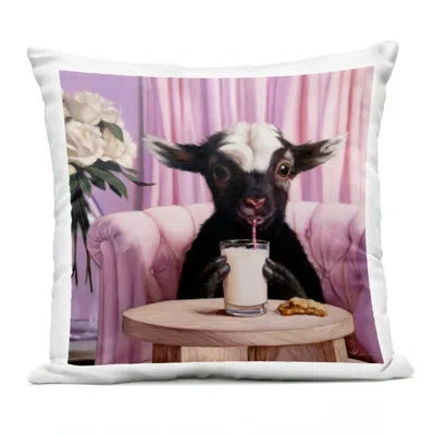 Stupell Industries Baby Goat Sipping Milk Outdoor Printed Pillow Design By Lucia Heffernan In Pink
