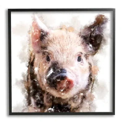 Stupell Industries Baby Pig Face Abstract Portrait By Kim Curinga - Floater Frame Graphic Art On Wood In Midnight Black Framed Giclee