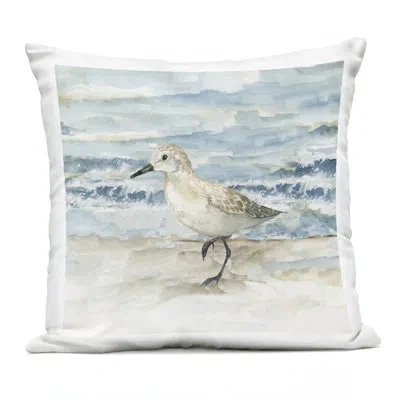 Stupell Industries Balancing Sandpiper On Shore Design By Nan Outdoor Printed Pillow In Blue