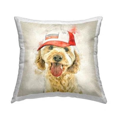 Stupell Industries Baseball Cap Goldendoodle Dog Outdoor Printed Pillow By Kim Curinga In Brown;white;red