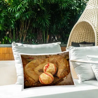 Stupell Industries Baseball Catchers Mitt & Ball Outdoor Printed Pillow By Graffi*tee Studios In Tan