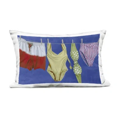 Stupell Industries Bathing Suits On Laundry Line Outdoor Printed Pillow, Design By Grace Popp In Blue