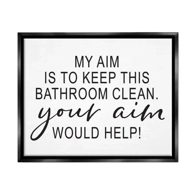 Stupell Industries Bathroom Aim Humorous Typography Washroom Signage By Lettered And Lined - Floater Frame Print On Can In Jet Black Floater Frame