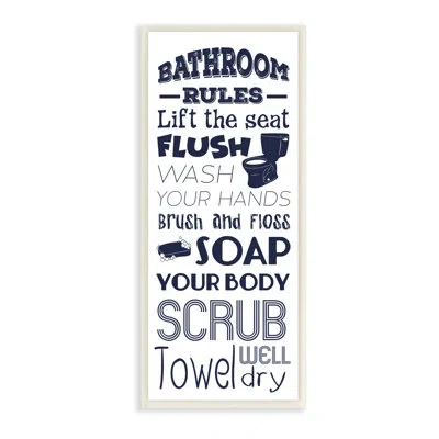 Stupell Industries Bathroom Rules Navy Blue Toilet Bubbly Soap By Marcus Prime - Textual Art In Wall Plaque