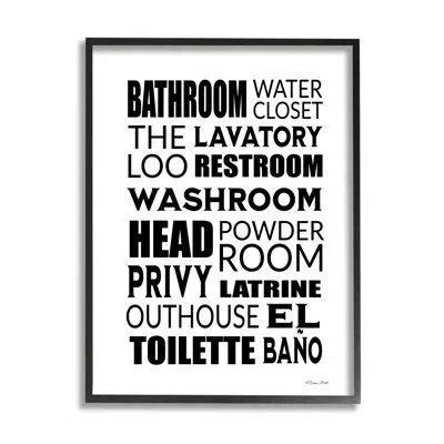 Stupell Industries Bathroom Washroom Loo Phrases By Susan Ball - Floater Frame Textual Art On Wood In Midnight Black Framed Giclee