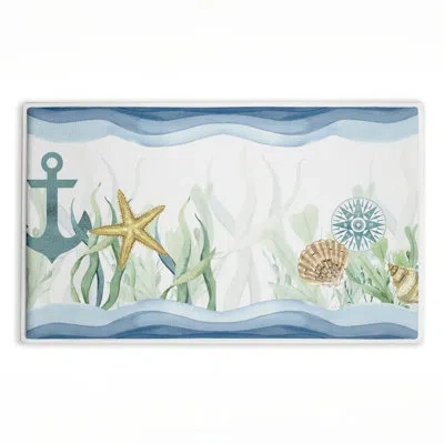 Stupell Industries Bayside Sea Life & Ship Printed Plush Bath Mat And Bath Rug, Design By Kim Allen, 18"x30" In Bayside Sea Life & Waves