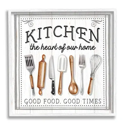 Stupell Industries Bb-002-framed Kitchen Good Food And Times By Elizabeth Tyndall Single Picture Frame Print On Canvas In Coastal White Framed Giclee