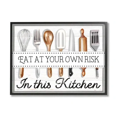 Stupell Industries Bb-003-framed Eat At Own Risk Phrase By Elizabeth Tyndall Single Picture Frame Print On Canvas In Midnight Black Framed Giclee