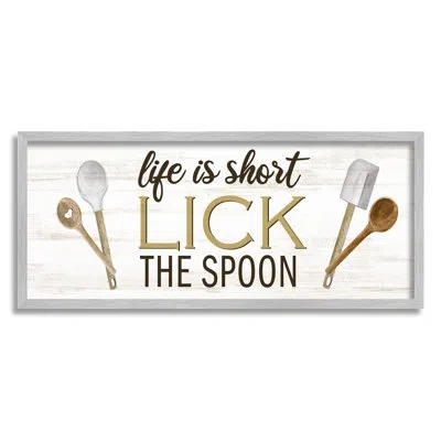 Stupell Industries Bb-010-framed Lick The Spoon Kitchen Framed On Wood By Kim Allen Print In Farmhouse Gray Framed Giclee