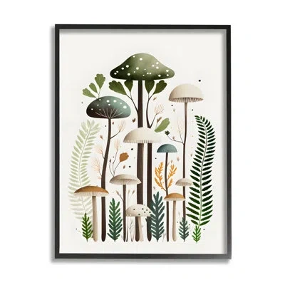 Stupell Industries Bb-050-framed Whimsical Green Mushrooms Framed On Wood Print In Midnight Black Framed Giclee
