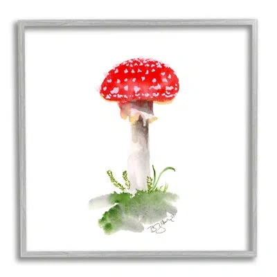 Stupell Industries Bb-087-framed Red Abstract Mushroom Framed On Wood Print In Farmhouse Gray Framed Giclee