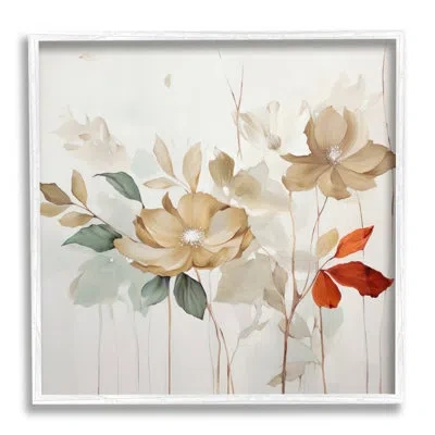 Stupell Industries Bb-250-framed Soft Modern Blooms Framed On Wood Print In Coastal White Framed Giclee