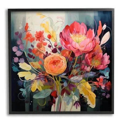 Stupell Industries Bb-254-framed Modern Mixed Blooms Framed On Wood Print In Midnight Black Framed Giclee