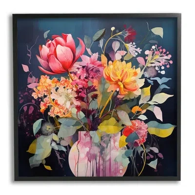 Stupell Industries Bb-255-framed Busy Modern Blooms Framed On Wood Print In Midnight Black Framed Giclee