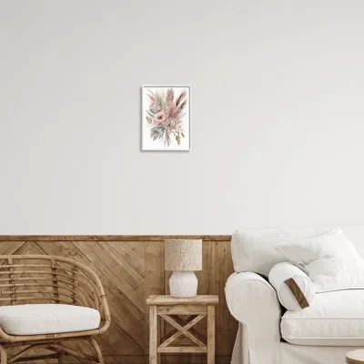 Stupell Industries Bb-265-framed Soft Pink Rose Bundle Framed On Wood Print In Coastal White Framed Giclee