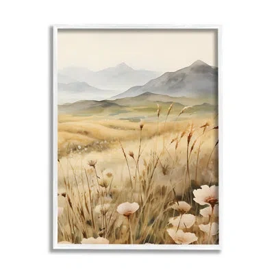 Stupell Industries Bb-282-framed Mountain View Meadow Framed On Wood Painting In Coastal White Framed Giclee