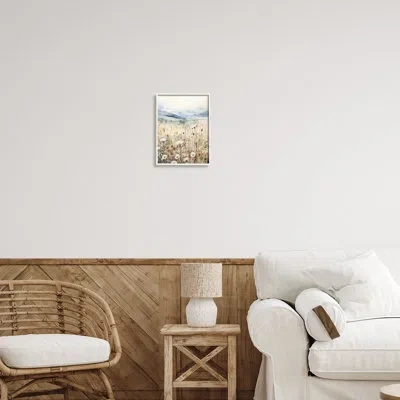 Stupell Industries Bb-285-framed Rural Daisy Field Meadow Framed On Wood Painting In Coastal White Framed Giclee