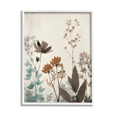 Stupell Industries Bb-289-framed Soft Beige Botanicals Framed On Wood Painting In Coastal White Framed Giclee