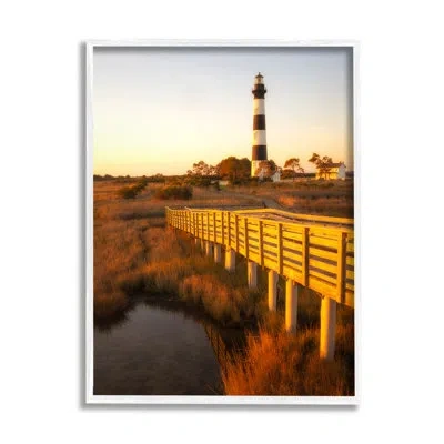 Stupell Industries Bb-349-framed Bridge To Lighthouse Framed On Wood By Danny Head Print In Coastal White Framed Giclee