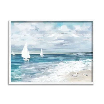 Stupell Industries Bb-361-framed On The Water Landscape By Carson Lyons Single Picture Frame Painting On Canvas In Coastal White Framed Giclee