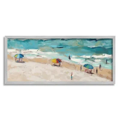 Stupell Industries Bb-369-framed Summer Beachgoers On Shore Framed On Wood By Ziwei Li Painting In Farmhouse Gray Framed Giclee