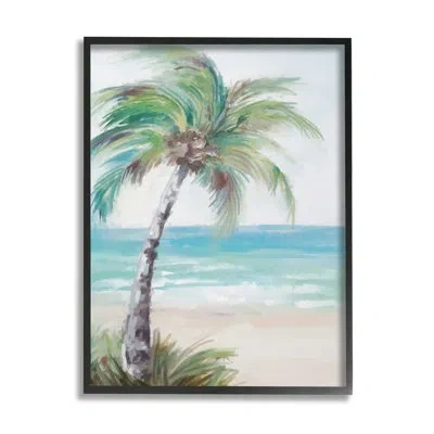 Stupell Industries Bb-373-framed Soft Palm Tree On Beach By Ziwei Li Floater Frame Painting On Canvas In Black Floater Frame