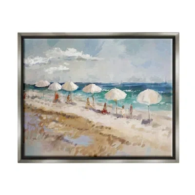 Stupell Industries Bb-376-framed Abstract People Beach Umbrellas By Ziwei Li Floater Frame Painting On Canvas In Luster Gray Floater Frame