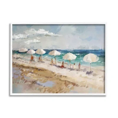 Stupell Industries Bb-376-framed Abstract People Beach Umbrellas By Ziwei Li Single Picture Frame Painting On Canvas In Coastal White Framed Giclee