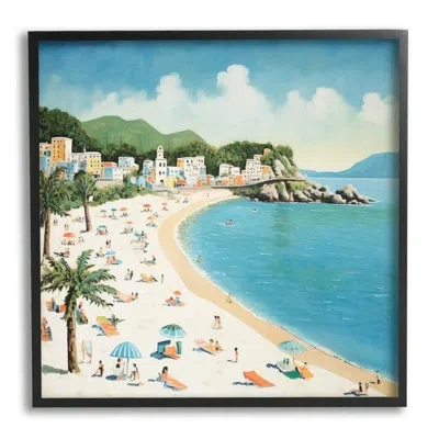 Stupell Industries Bb-382-framed Tropical Beach Goers Framed On Wood Print In Midnight Black Framed Giclee