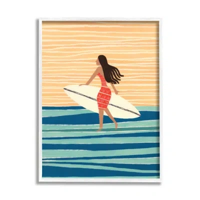 Stupell Industries Bb-384-framed Abstract Surfer Girl Single Picture Frame Print On Canvas In Coastal White Framed Giclee