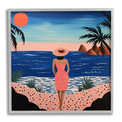 Stupell Industries Bb-389-framed Girl On Sunset Beach Framed On Wood Print In Farmhouse Gray Framed Giclee