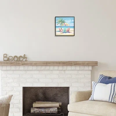 Stupell Industries Bb-391-framed Pastel Beach Umbrella Scene Framed On Wood By Irena Orlov Print In Midnight Black Framed Giclee