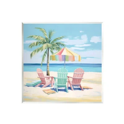 Stupell Industries Bb-391-wood Pastel Beach Umbrella Scene On Canvas By Irena Orlov Print In Blue