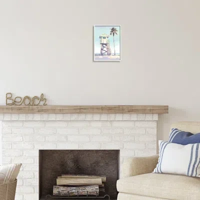 Stupell Industries Bb-394-framed Muted Beach Hut Framed On Wood Print In Coastal White Framed Giclee