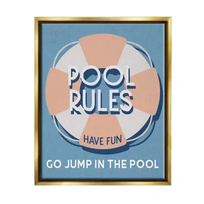 Stupell Industries Bb-403-framed Vintage Pool Rules By Lil' Rue Floater Frame Print On Canvas In Metallic Gold Floater Frame