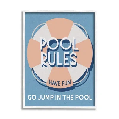 Stupell Industries Bb-403-framed Vintage Pool Rules By Lil' Rue Single Picture Frame Print On Canvas In Coastal White Framed Giclee