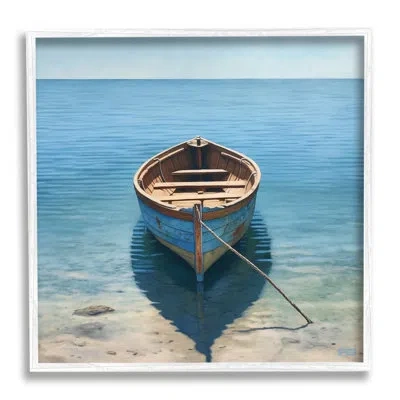 Stupell Industries Bb-416-framed Rowboat On Calm Shore By Rb Single Picture Frame Print On Canvas In Coastal White Framed Giclee