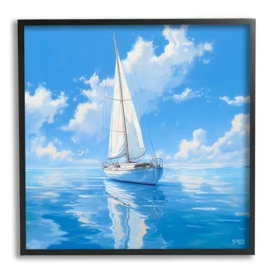 Stupell Industries Bb-419-framed Vivid Blue Sailboat Reflection By Rb Single Picture Frame Print On Canvas In Midnight Black Framed Giclee
