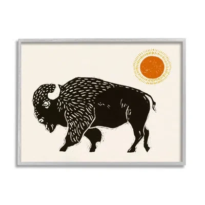 Stupell Industries Bb-451-framed Boho Bison Facing Left By Victoria Barnes Floater Frame Print On Canvas In Luster Gray Floater Frame