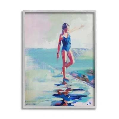 Stupell Industries Bb-461-framed Girl On Beach Abstraction By Jenny Westenhofer Single Picture Frame Print On Canvas In Farmhouse Gray Framed Giclee