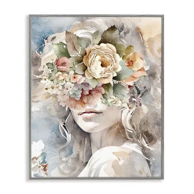 Stupell Industries Bb-465-framed Floral Portrait Of Girl By Kim Allen Single Picture Frame Print On Canvas In Farmhouse Gray Framed Giclee