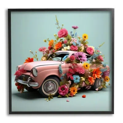 Stupell Industries Bb-467-framed Avant Garde Car Bouquet Single Picture Frame Print On Canvas In Midnight Black Framed Giclee